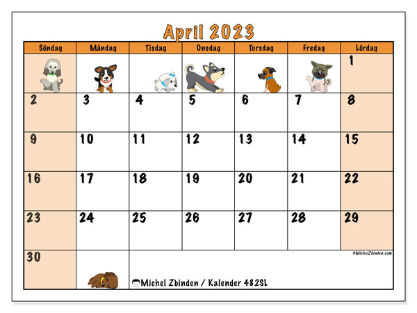 Kalender att skriva ut, april 2023, 482SL
