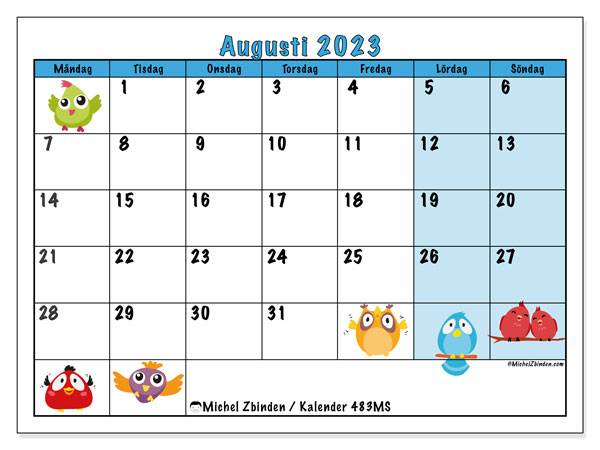 Kalender att skriva ut, augusti 2023, 483MS