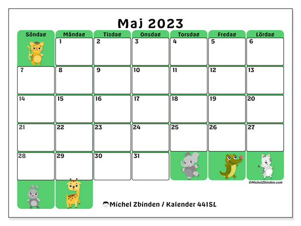 Kalender maj 2023 för att skriva ut. Månadskalender “441SL” och gratis utskrivbar schema