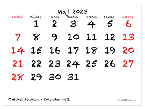Kalender att skriva ut, maj 2023, 46SL