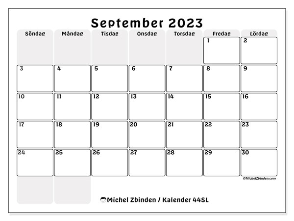 Kalender att skriva ut, september 2023, 44SL