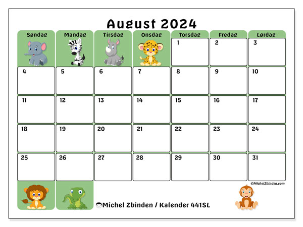 Kalender til udskrivning, august 2024, 441SL