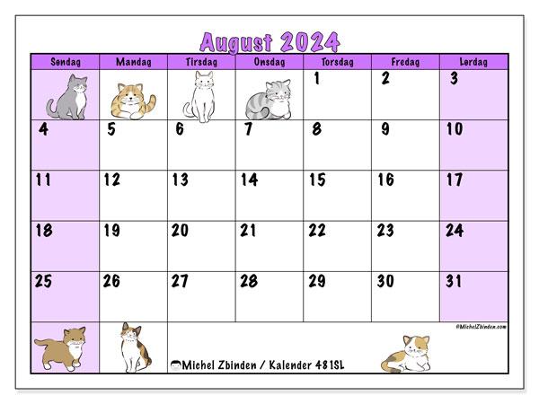 Kalender august 2024 “481”. Gratis plan til print.. Søndag til lørdag