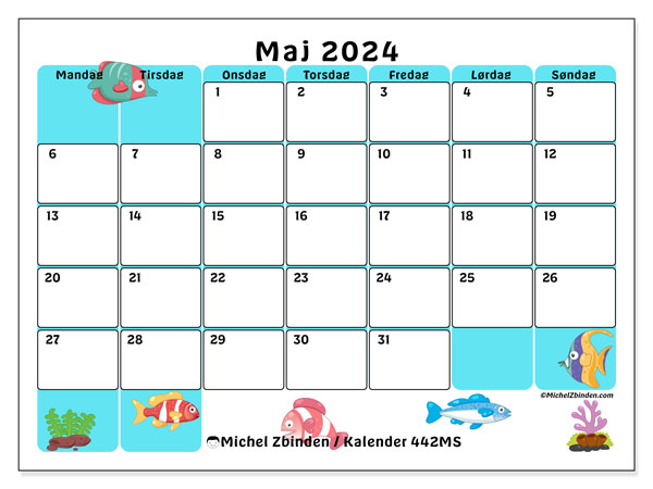 Kalender maj 2024 “442”. Gratis program til print.. Mandag til søndag
