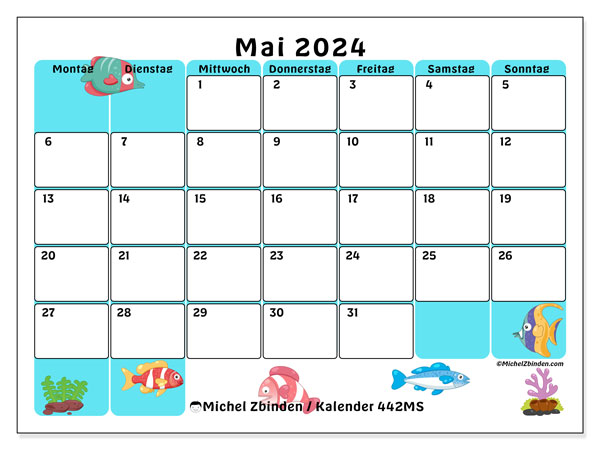 Kalender Mai 2024 “442”. Kalender zum Ausdrucken kostenlos.. Montag bis Sonntag