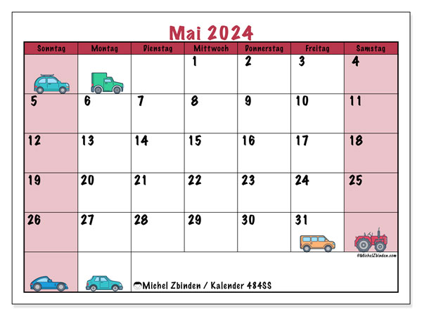 Kalender Mai 2024 “484”. Kalender zum Ausdrucken kostenlos.. Sonntag bis Samstag
