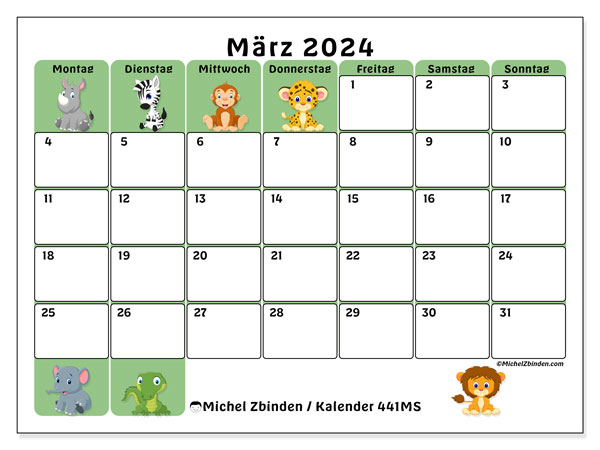 Kalender März 2024 “441”. Programm zum Ausdrucken kostenlos.. Montag bis Sonntag