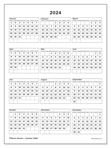 Printable calendar, 2024, 36MS