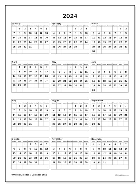 Printable calendar, 2024, 36SS