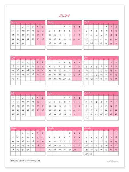 Printable calendar, 2024, 42MS