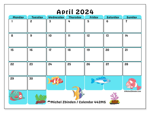 Calendar April 2024, 442SS. Free printable program.