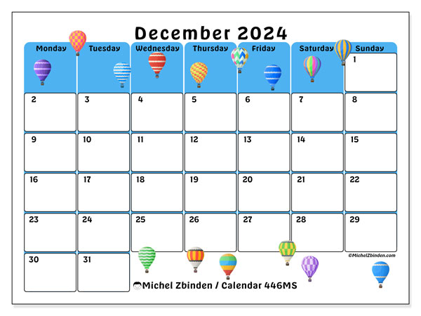Calendar December 2024, 446SS. Free printable program.