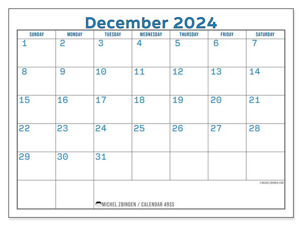 49SS, calendar December 2024, to print, free of charge.