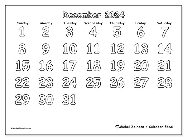 56SS, calendar December 2024, to print, free of charge.