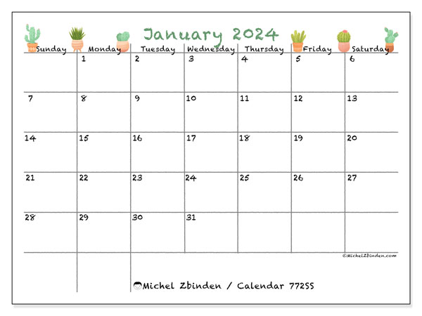 Calendar January 2024, 772SS. Free printable program.