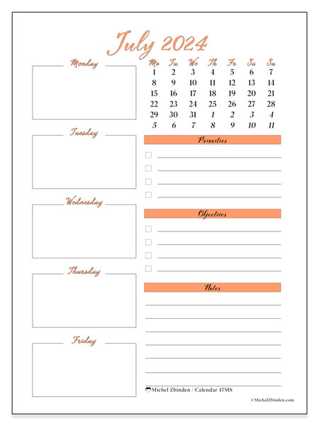 Calendar July 2024, 47SS. Free printable schedule.