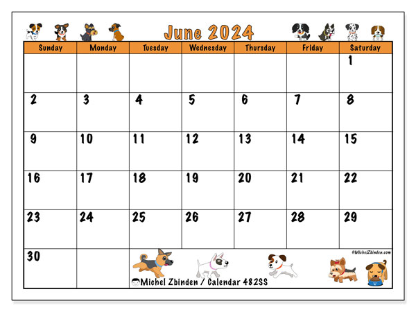 Printable calendar, June 2024, 482SS