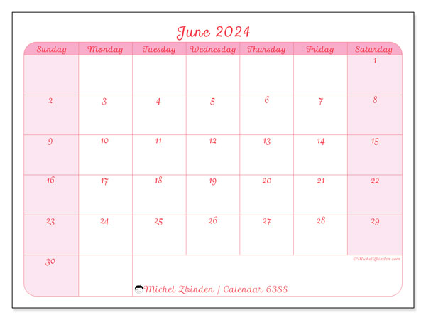 Printable calendar, June 2024, 63SS