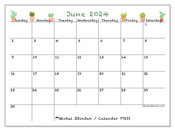 Calendar June 2024, 772SS. Free printable schedule.