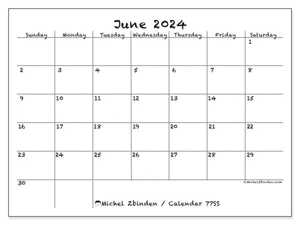 77SS, calendar June 2024, to print, free of charge.