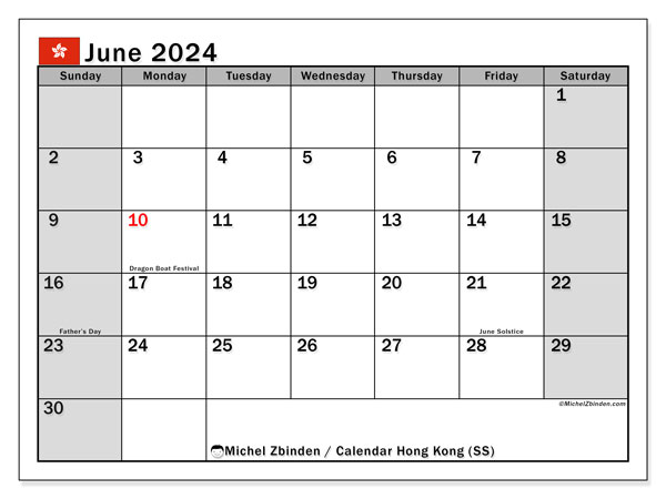 Kalender Juni 2024 “Hongkong”. Plan zum Ausdrucken kostenlos.. Sonntag bis Samstag