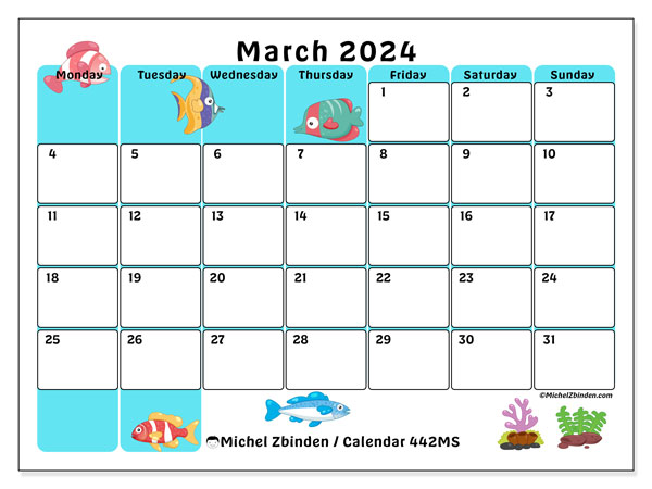 Printable calendar, March 2024, 442MS