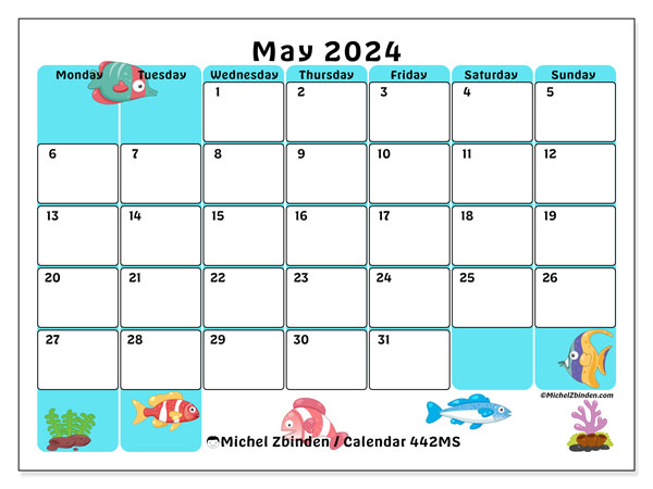 Calendar May 2024, 442SS. Free printable plan.
