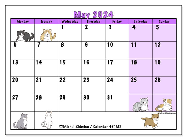 Printable calendar, May 2024, 481MS