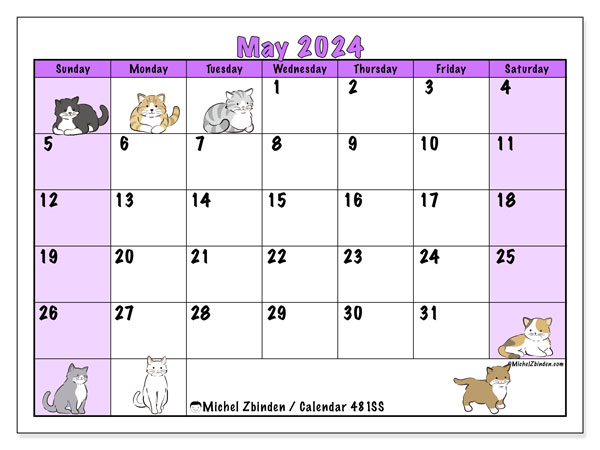 Printable calendar, May 2024, 481SS