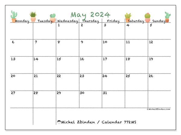 Printable calendar, May 2024, 772MS