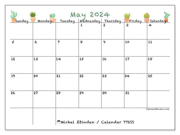 Printable calendar, May 2024, 772SS