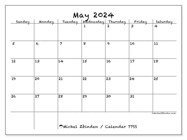 Calendar May 2024, 77SS. Free printable schedule.