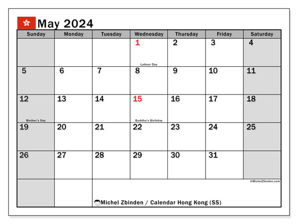 Calendario maggio 2024 “Hong Kong”. Orario da stampare gratuito.. Da domenica a sabato