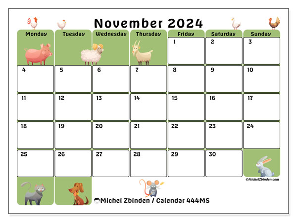 Printable calendar, November 2024, 444MS