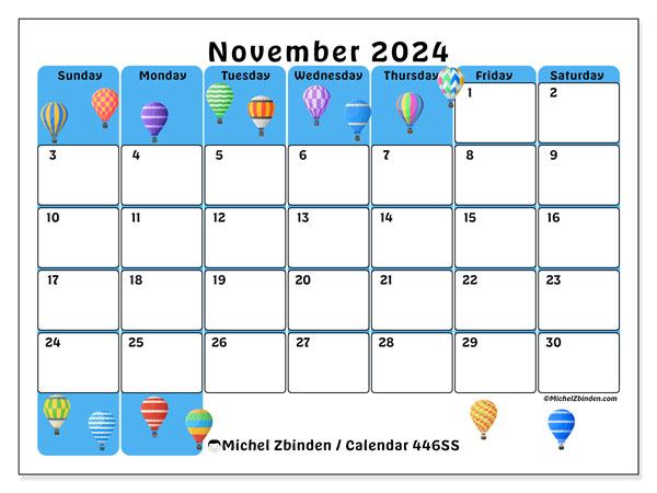 Calendar November 2024, 446SS. Free printable plan.