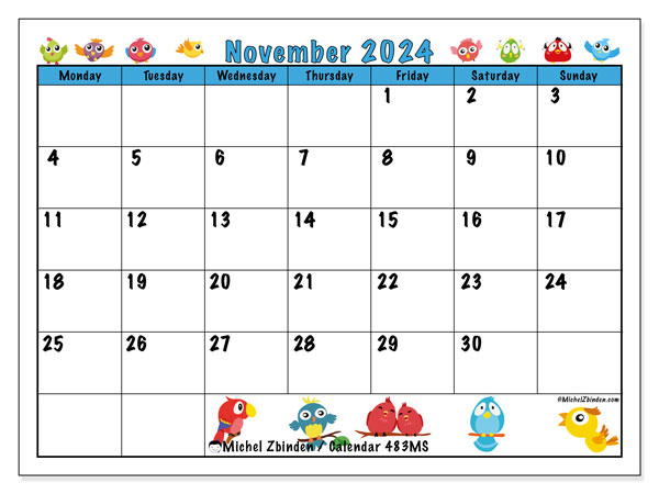 Calendar November 2024, 483MS. Free printable plan.