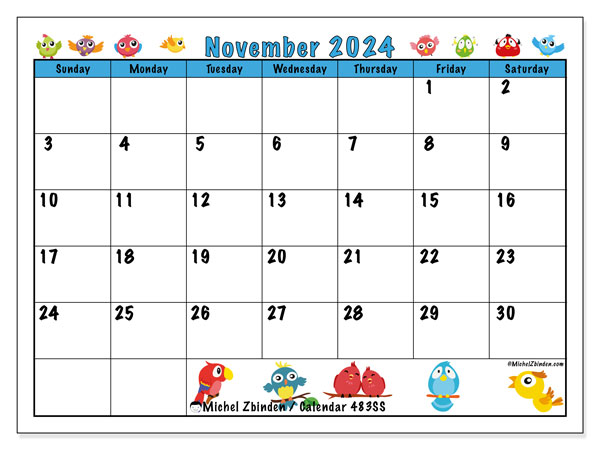 Printable calendar, November 2024, 483SS