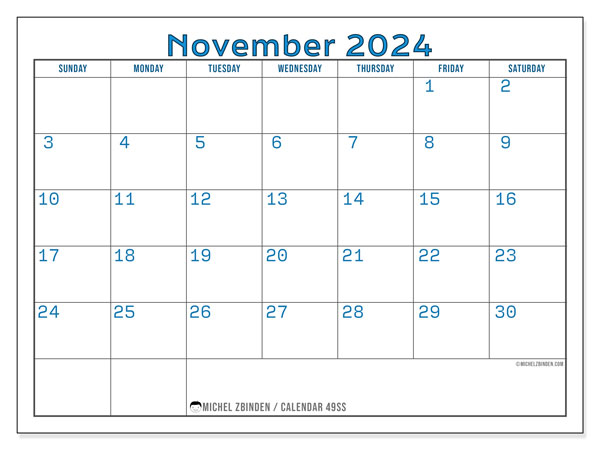 Printable calendar, November 2024, 49SS