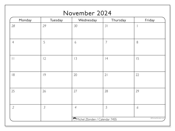 74SS, calendar November 2024, to print, free of charge.