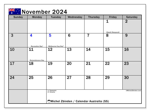 Australia (MS), calendar November 2024, to print, free of charge.