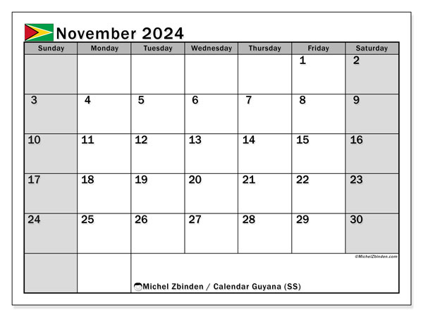 Guyana (SS), calendar November 2024, to print, free of charge.
