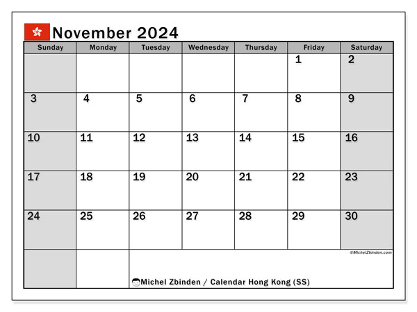 Hong Kong (SS), calendar November 2024, to print, free of charge.