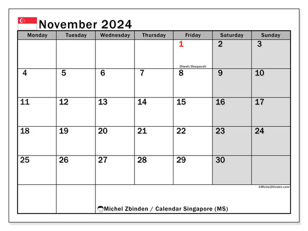 Singapore (MS), calendar November 2024, to print, free of charge.