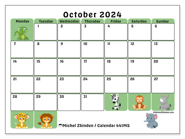 Calendar October 2024 “441”. Free printable calendar.. Monday to Sunday