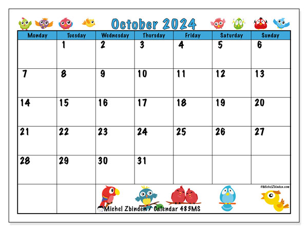 Calendar October 2024, 483MS. Free printable calendar.