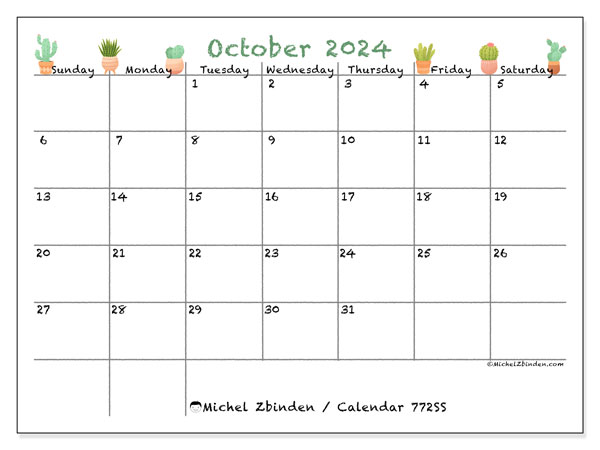 Calendar October 2024, 772SS. Free printable calendar.