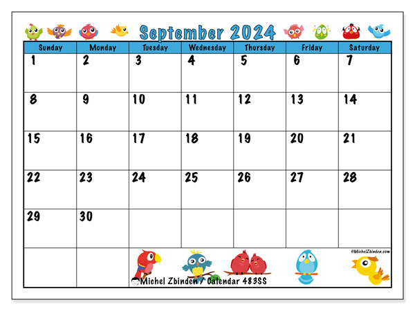 Printable calendar, September 2024, 483SS