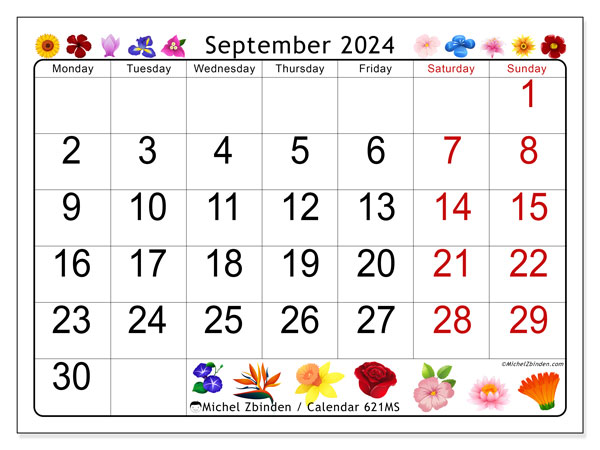 Printable calendar, September 2024, 621MS