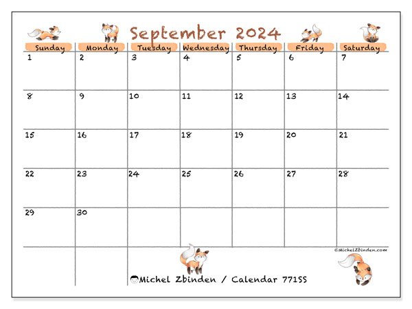 Printable calendar, September 2024, 771SS