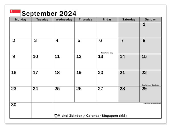 Singapore (MS), calendar September 2024, to print, free of charge.